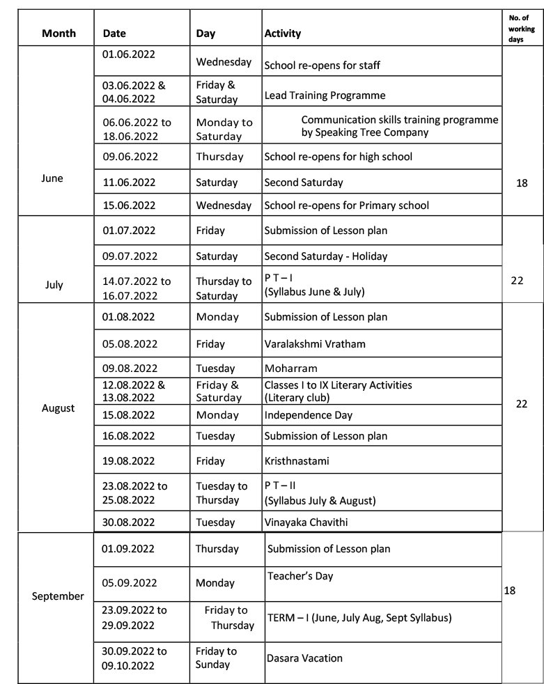 Academic Calendar Kumar School